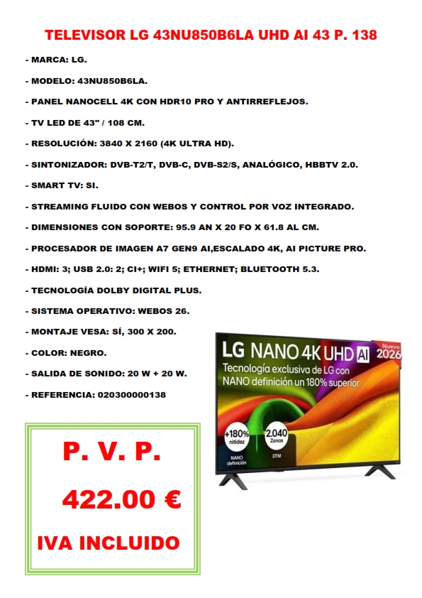 TELEVISOR LG 43NU850B6LA UHD AI 43 P. 138
