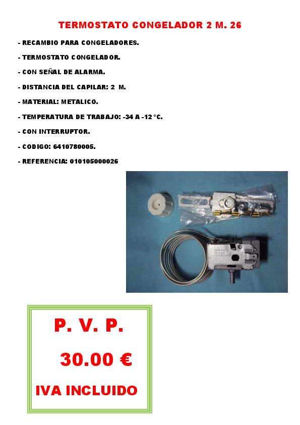 TERMOSTATO CONGELADOR 2 M. 26