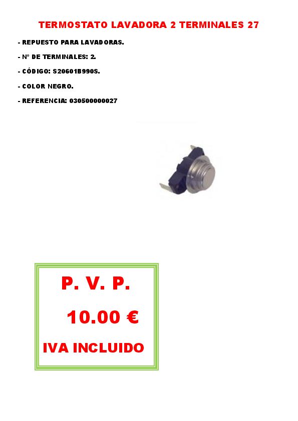 TERMOSTATO LAVADORA 2 TERMINALES 27