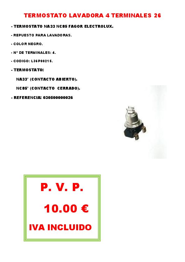 TERMOSTATO LAVADORA 4 TERMINALES 26