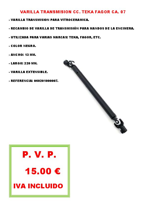 VARILLA TRANSMISION CC. TEKA FAGOR CA. 07